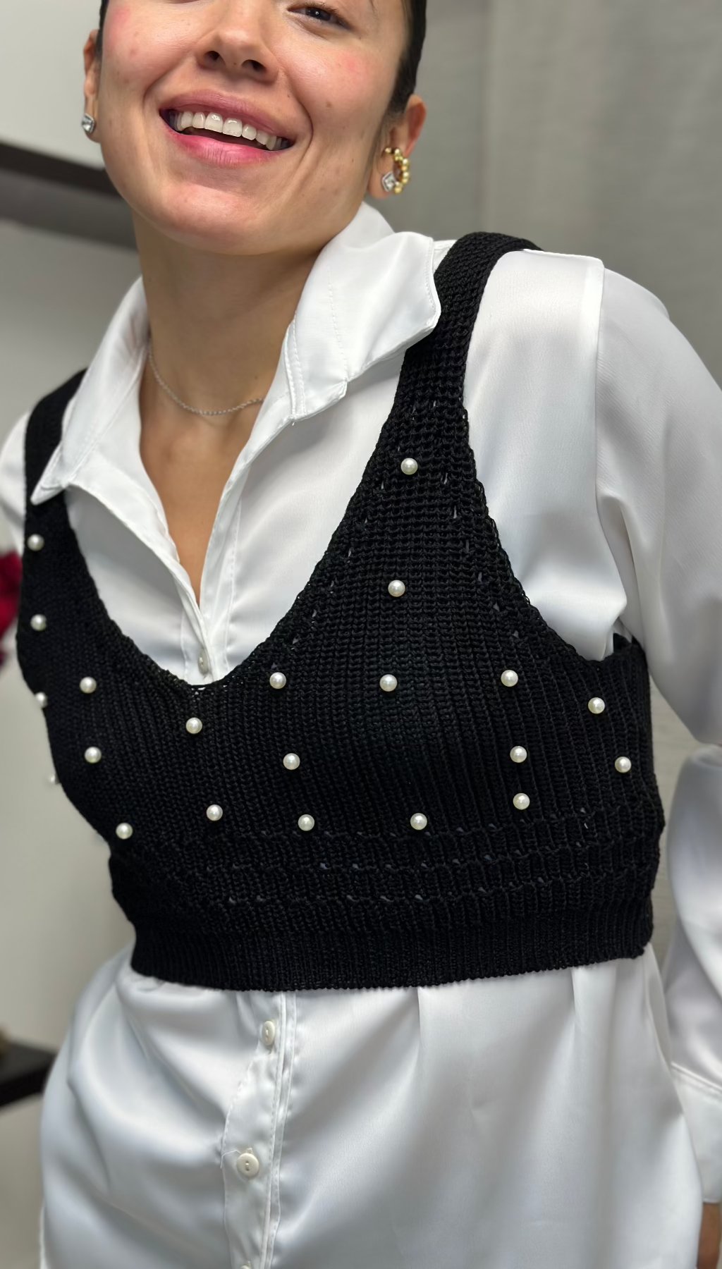Crop top tejido perlas