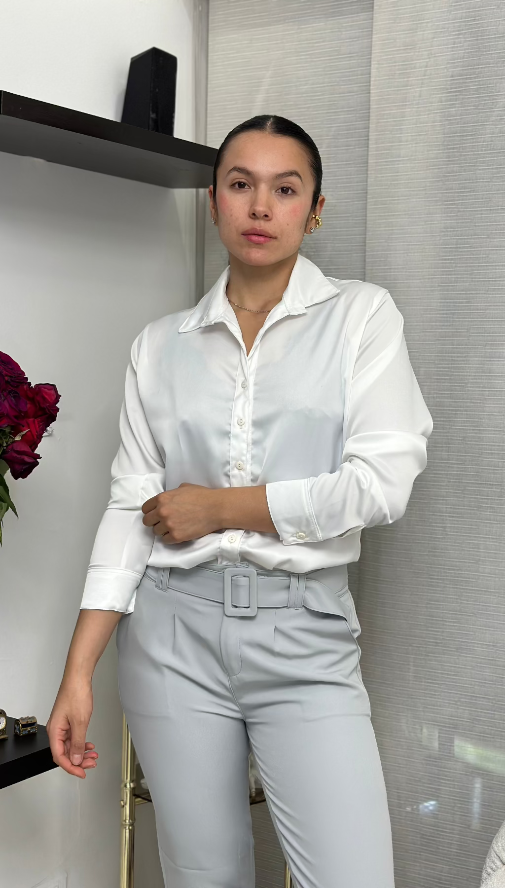 Camisa larga satín