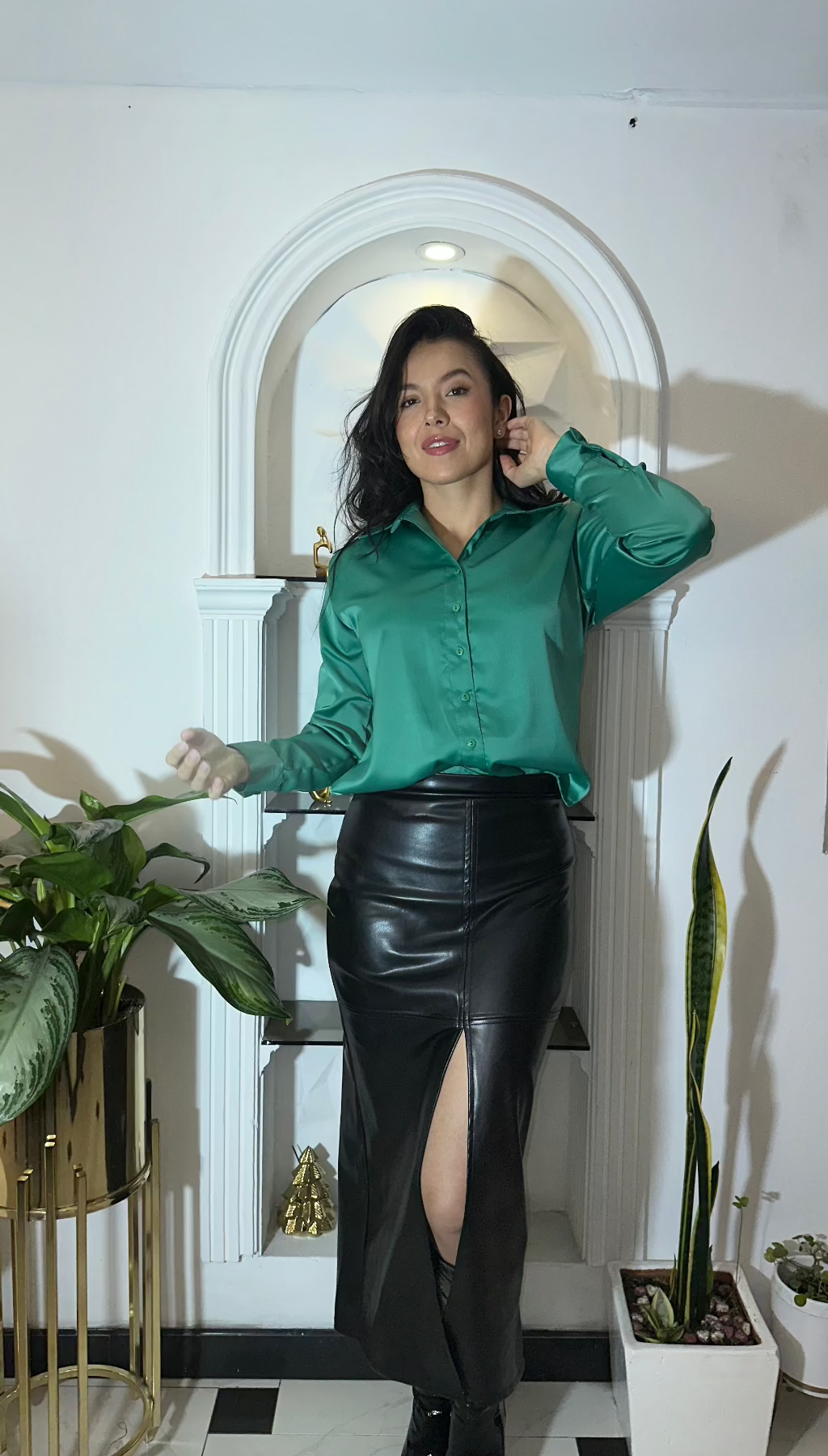 Falda Larga Abertura Cuerina