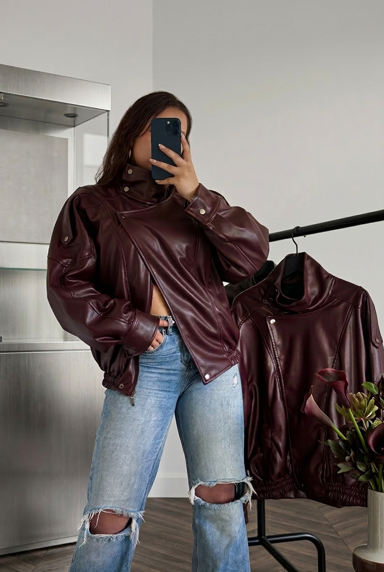 Chaqueta Cuero Cuello Alto